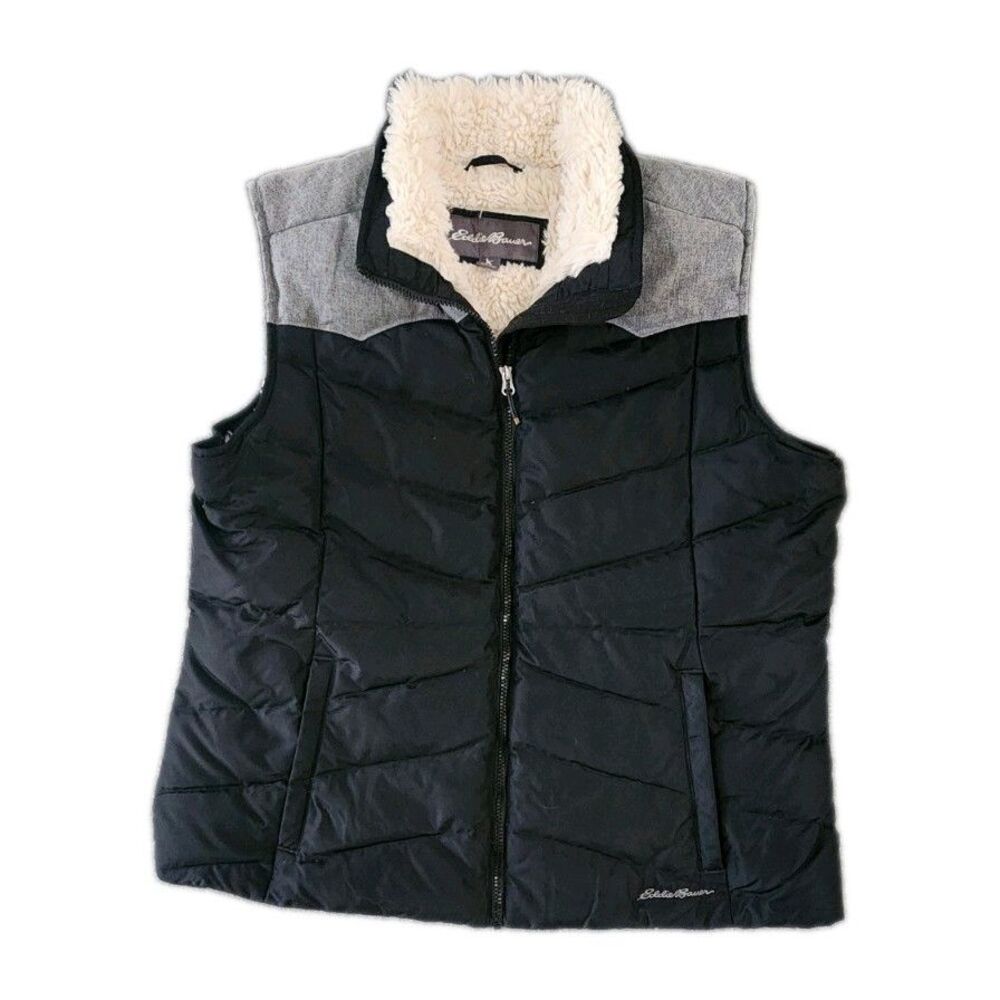 Eddie Bauer EB650 Vest Womens XXL Sherpa Lined Black Quilted Down Puffer